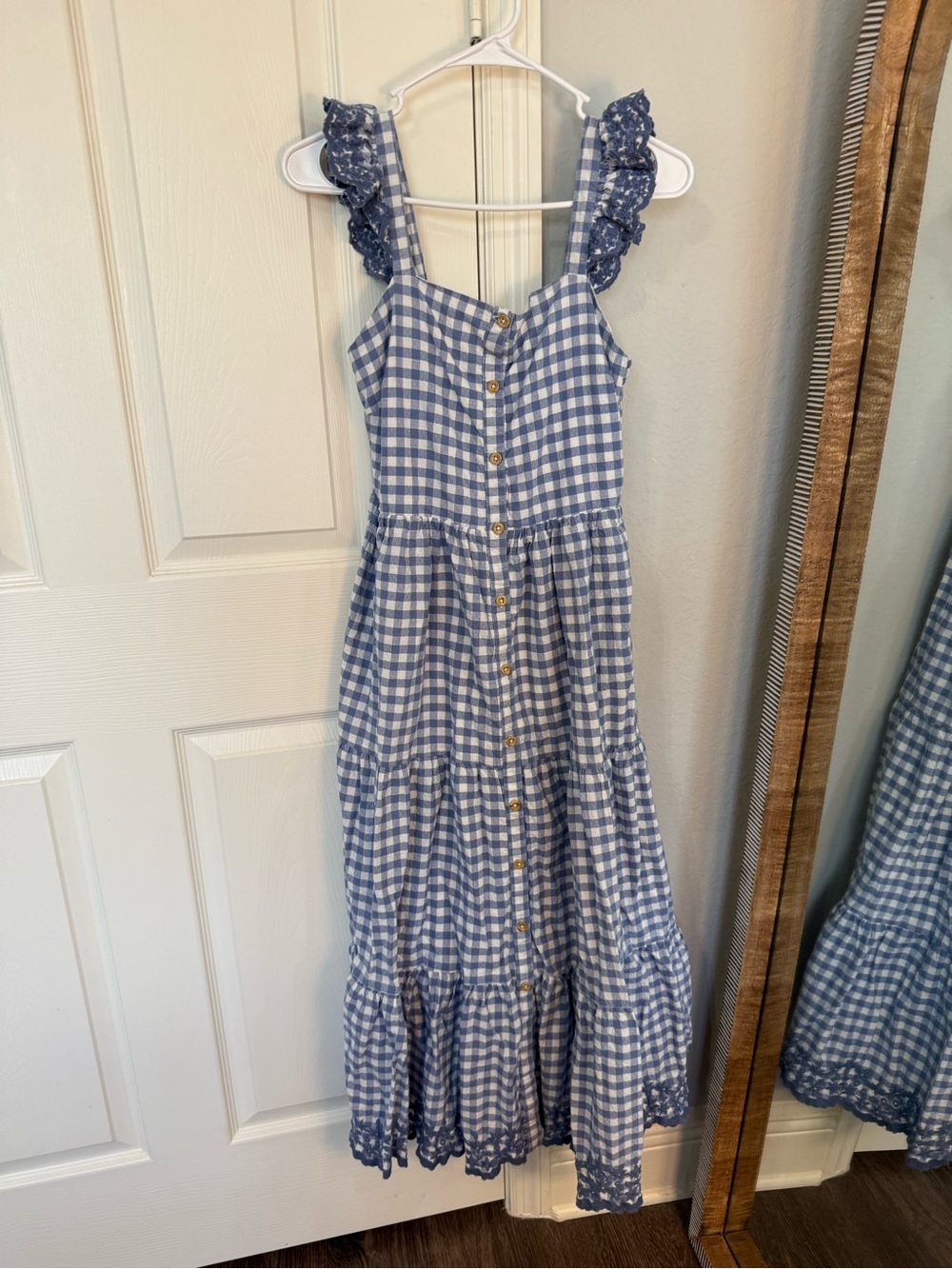 Blue Gingham Ruffle Strap Women’s Sundress
